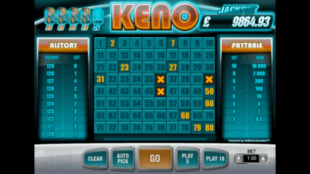 Игровой интерфейс Keno 10