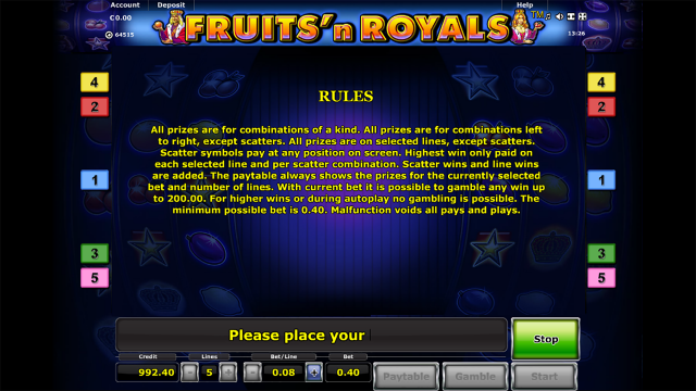 Игровой интерфейс Fruits And Royals 6